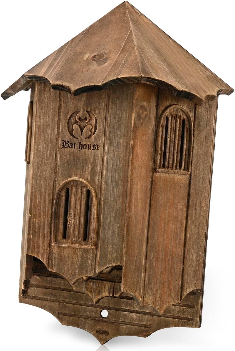 VIREESR Wooden Castle Bat Houses for Outdoors, Bat Boxes for Outside, Large Three Chamber Box Perfectly Designed to Attract Bats, Durable and Easy to Hang (Bat House Ⅰ Brown) - Image 1